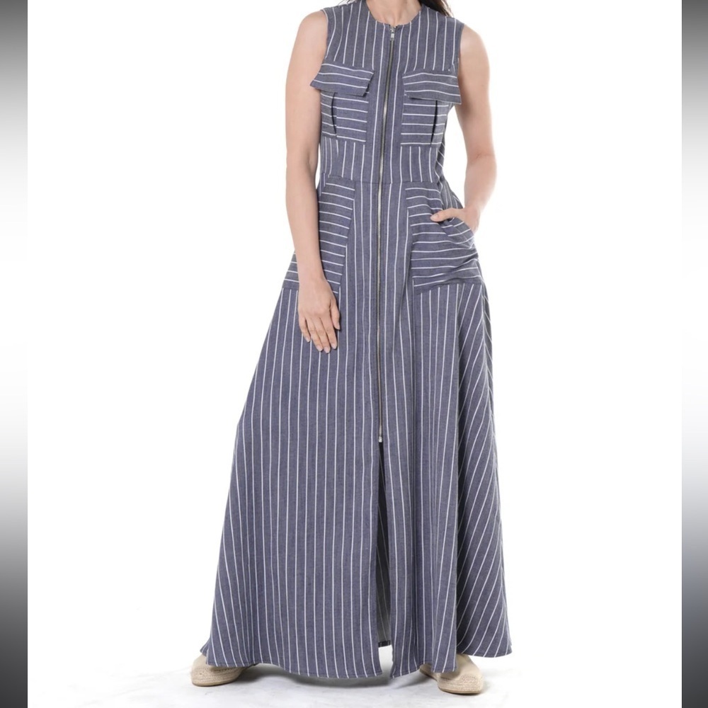 HILTON HOLLIS ZIPPER DENIM MAXI DRESS SIZE 10
